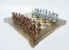 Шахматы "Manopoulos", "Спартанский воин", латунь, в деревянном футляре, коричневые, 28х28см (S16BMBR