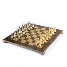 Шахматы "Manopoulos", фигуры классические, латунь, коричневые, в деревянном футляре, 44х44 см, 7,4 к