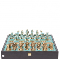 Шахматы Manopoulos "Архаический период" в деревянном футляре, бирюзовые 34 х 34 см (SK24BTIR)