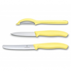 Кухонный набор из 3 предметов (овощечистка и 2 ножа) "Victorinox" SwissClassic Paring Set, светло-жё