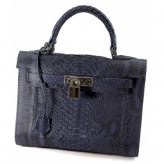 Женская сумочка Piton Bags из кожи питона с замочком, 25х27х11 см, Синяя (DN32803)